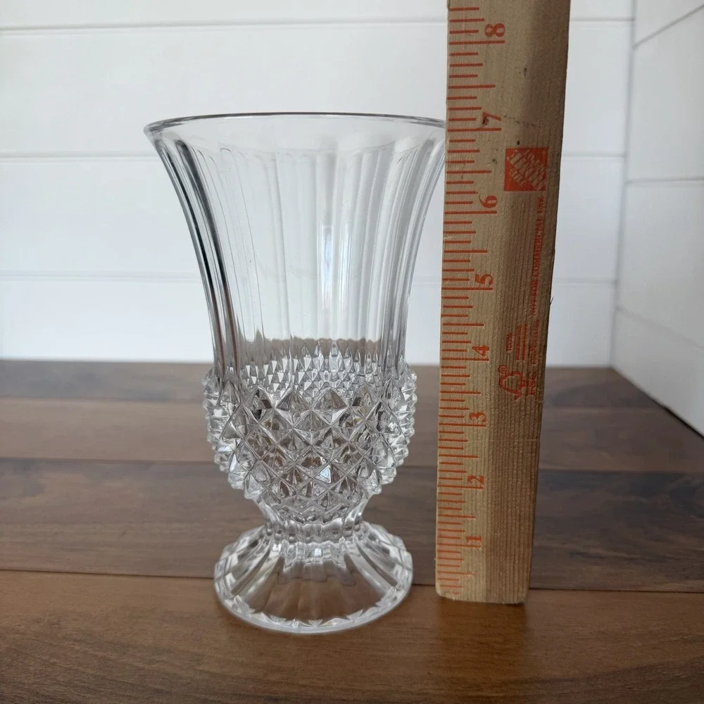 Cristal‎ D'Arques-Durand Footed Tall Fluted Vase Longchamp Clear Crystal Vintage